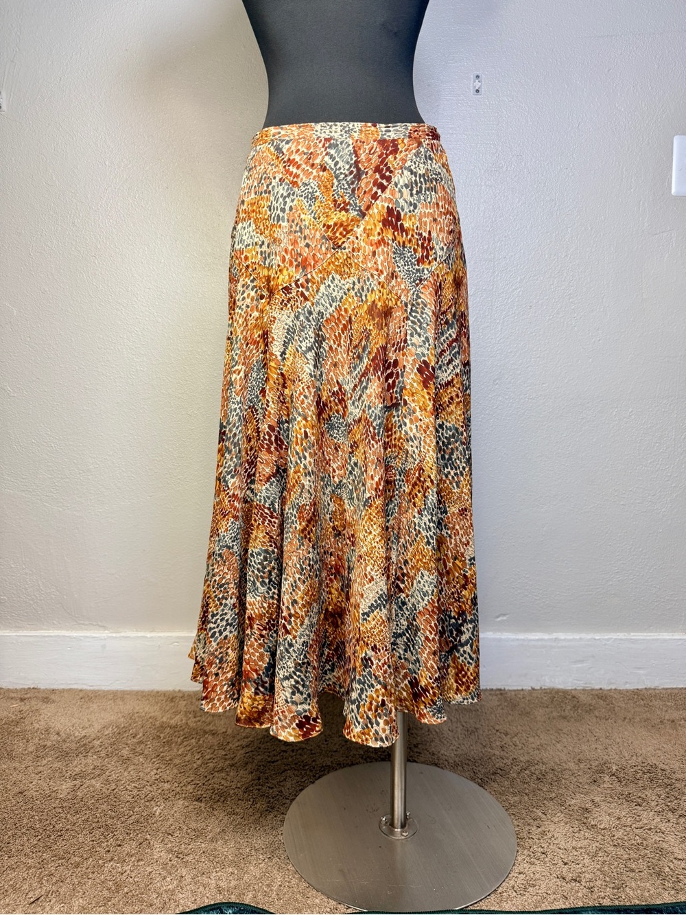 2000s Jones New York Silk Animal Print Midi Skirt